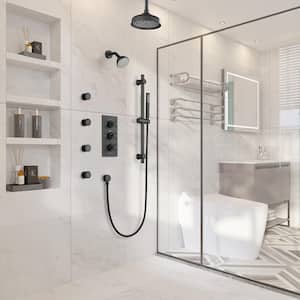 1-Spray Patterns with 2.5 GPM 8 in. Wall Mount Dual Shower Heads, Hand Shower and 4 Body Sprays in Matte Black