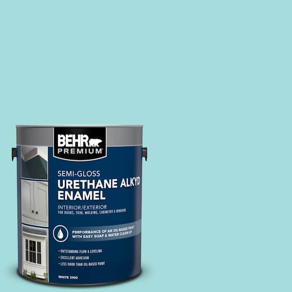 BEHR PREMIUM 1 gal. #500A-3 Aqua Spray Urethane Alkyd Semi-Gloss Enamel Interior/Exterior Paint