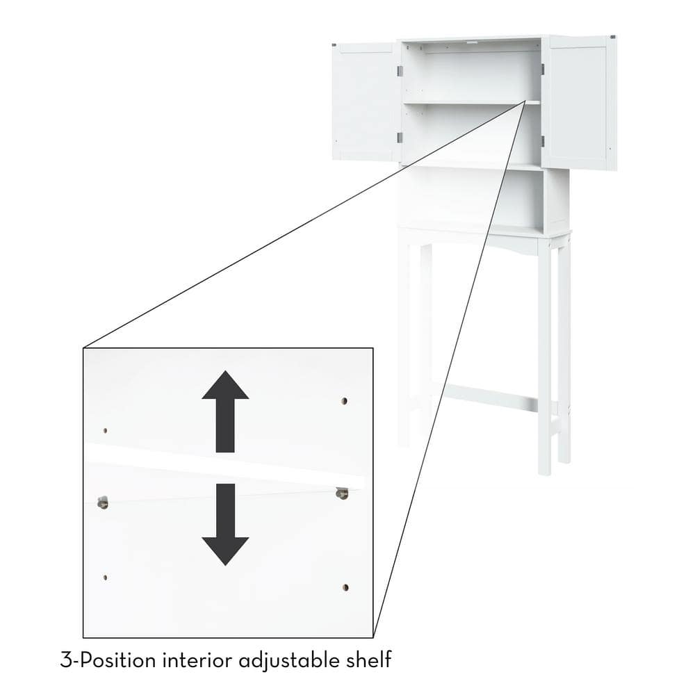 White MDF Over-the-Toilet Storage Cabinet with Adjustable Shelves