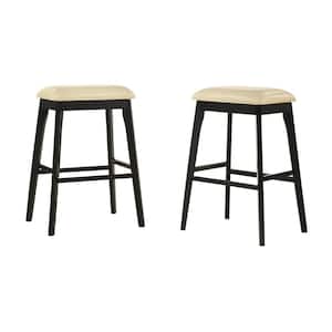 Mirabelle 30 in. Cream Backless Wood Frame Bar Height Stool with Faux Leather Seat (Set of 2)