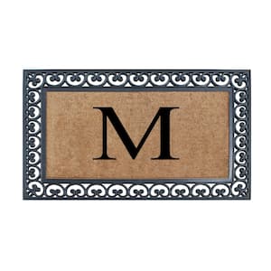 A1HC Classic Paisley Border Black/Beige 30 in. x 48 in. Rubber and Coir Extra Large Monogrammed M Double Doormat