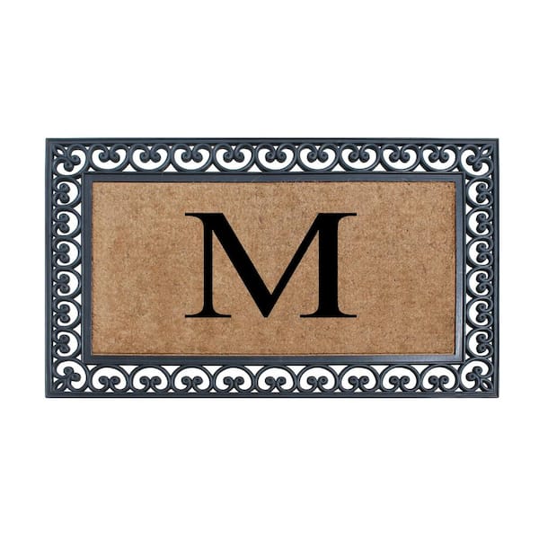 A1 Home Collections A1HC Classic Paisley Border Black/Beige 30 in. x 48 in. Rubber and Coir Extra Large Monogrammed M Double Doormat