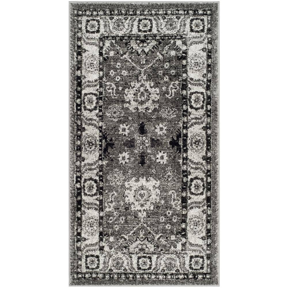Grey and Black High Pile Floral Area Rug
