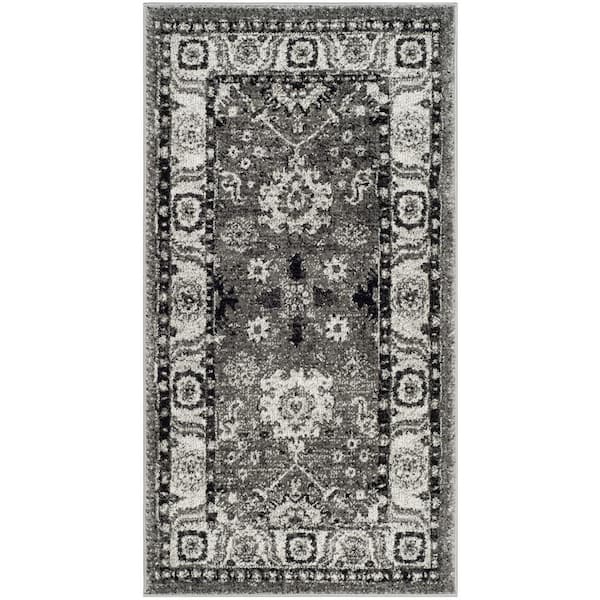 SAFAVIEH Vintage Hamadan Gray/Black Doormat 3 ft. x 5 ft. Border Area Rug