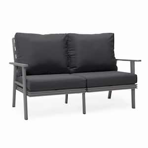 Walbrooke Modern Patio Loveseat with Grey Aluminum Frame and Charcoal Removable Cushions