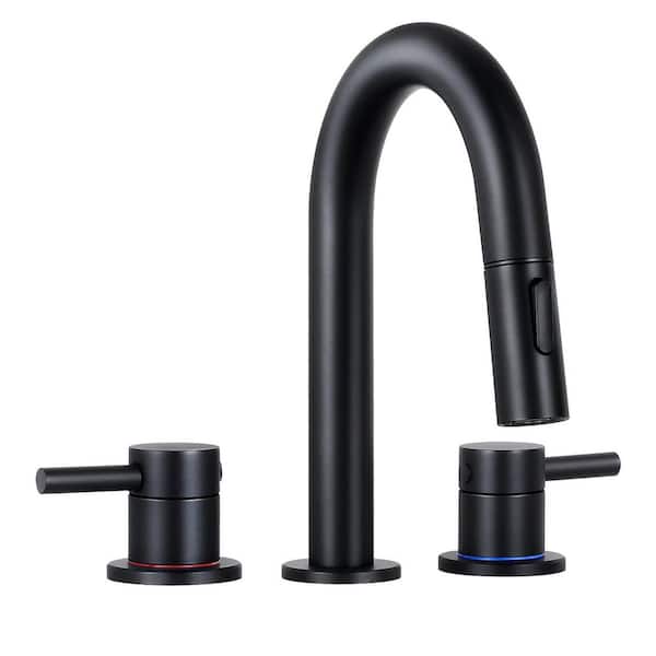Double handle 8 in. Widespread Bathroom Faucet 3 Hole Bathroom Sink Faucet in Matte Black