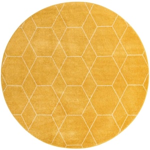 Trellis Frieze Yellow/Ivory 5 ft. x 5 ft. Round Geometric Area Rug