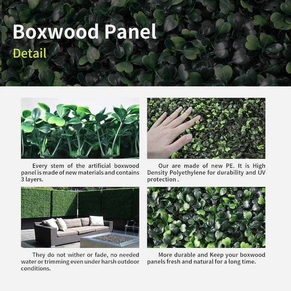 Yaheetech 20 x 20 inch Artificial Boxwood Panels w/Little White Flowers UV Protected Topiary Hedge Plant Privacy Hedge Screen Decorations for Garden,Home,Backyard and Green 6 Pcs 