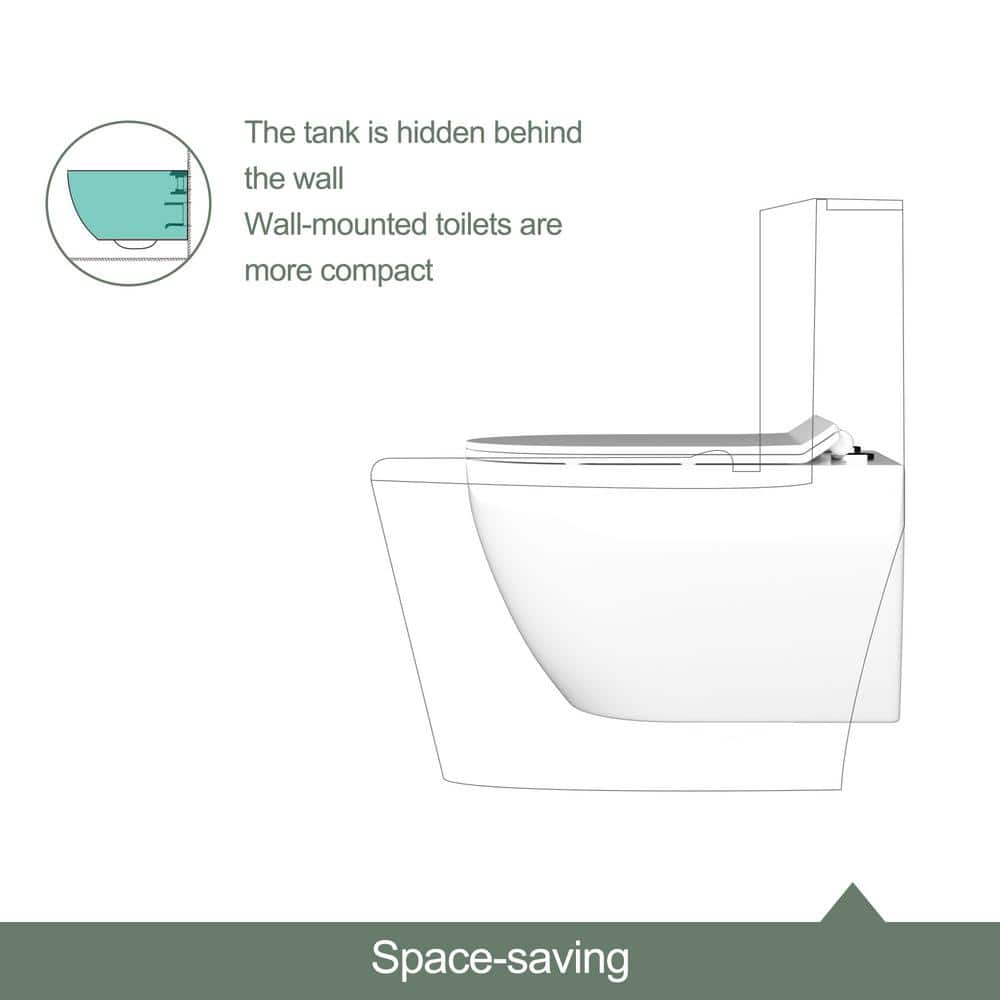 Glossy White Ceramic Elongated Wall-Hung Toilet Bowl