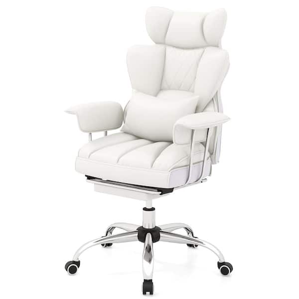 Costway Faux Leather High Back Ergonomic Office Chair White with Arms