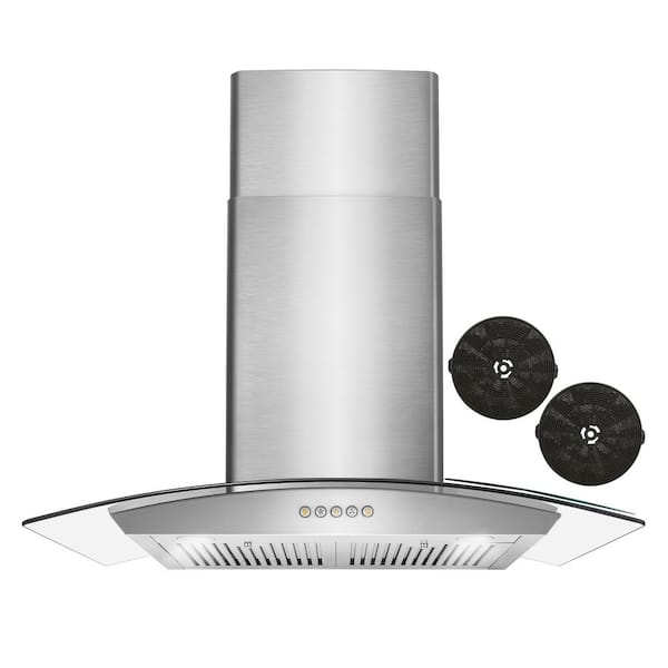 Cosmo 30 in. Vista Collection 380 CFM Ductless Wall Mount Range Hood, Button Controls, LED Lights, Stainless Steel