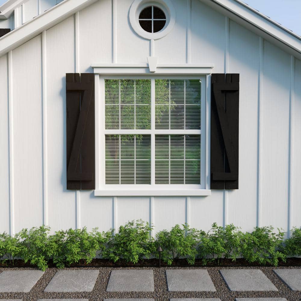 Tan Cedar Rustic Board-n-Batten Faux Wood Shutters with Z-Board, 42"