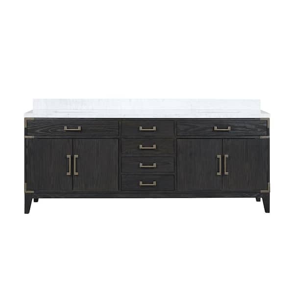Fossa 84 in W x 22 in D Black Oak Double Bath Vanity and Carrara Marble Top