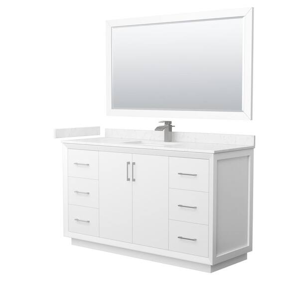 Wyndham Collection Strada 60 in. W x 22 in. D x 35 in. H Single Bath Vanity in White with Carrara Cultured Marble Top and 58 in. Mirror