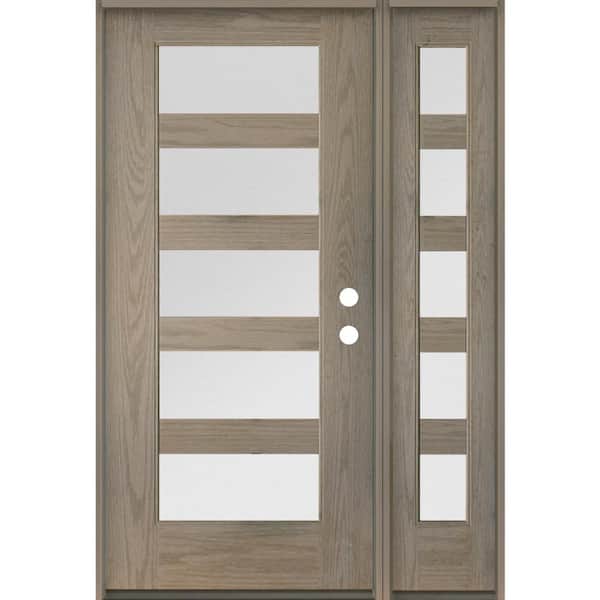 Krosswood Doors ASCEND Modern 50 in. x 80 in. Left-Hand/Inswing 5-Lite Satin Glass Oiled Leather Stain Fiberglass Prehung Front Door/RSL
