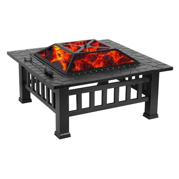 32 in. x 13.8 in. Square Metal Charcoal Black Fire Pit H-UI-JYL-834 ...