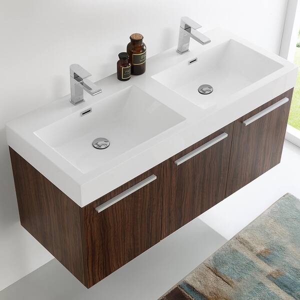 Fresca Vista 47 In Modern Double Bathroom Wall Hung Vanity Cabinet Only Walnut Fcb8092gw D The Home Depot Fresca Vista 47 In Modern Double, 47 Inch Double Bathroom Vanity