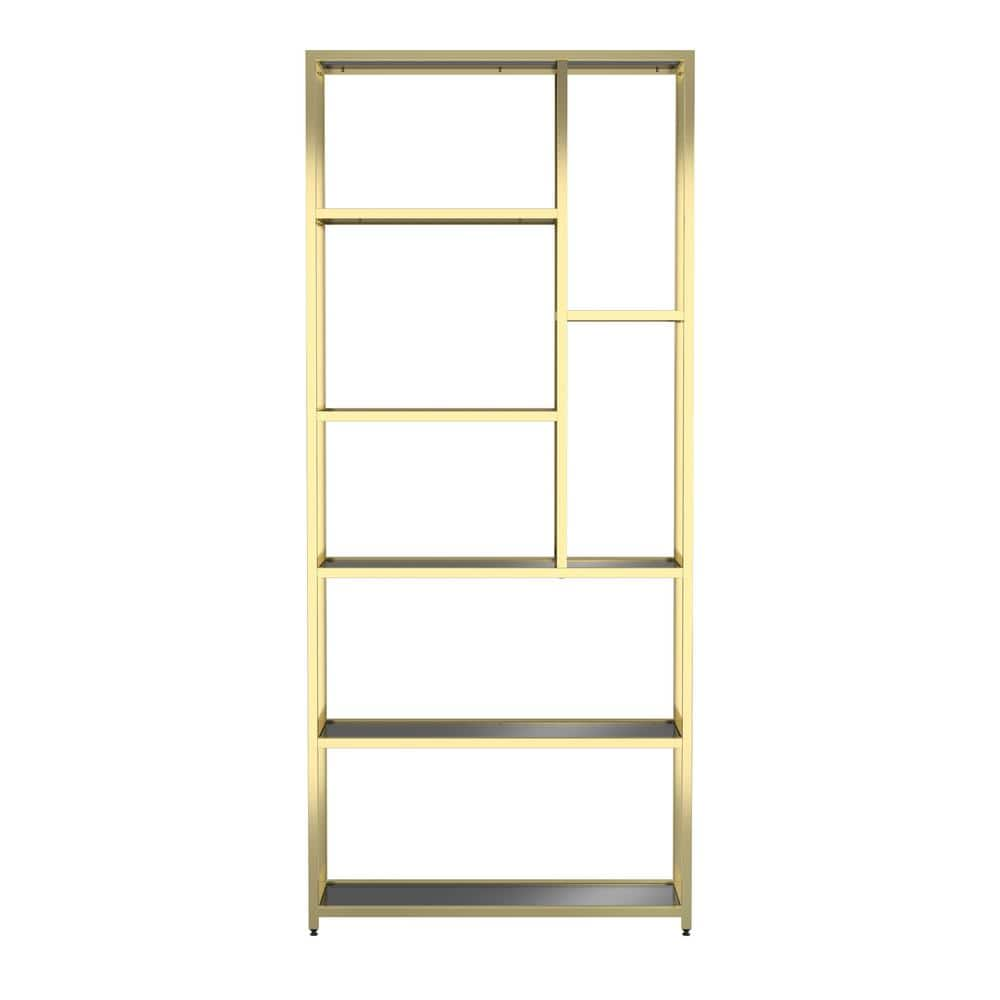 Himlind 90.5 in. Brass Plating and Black Metal 7-Shelf Standard Bookcase -  Furniture of America, IDF-AC374BS