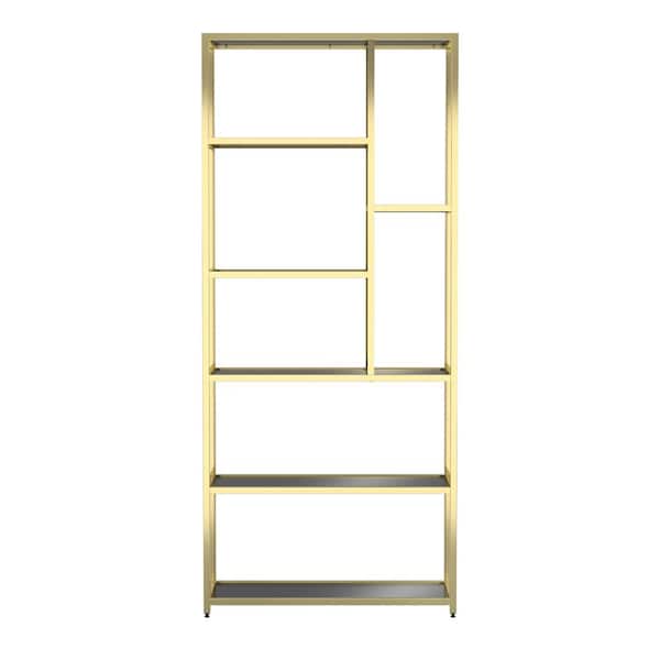 Furniture of America Himlind 90.5 in. Brass Plating and Black Metal 7-Shelf Standard Bookcase