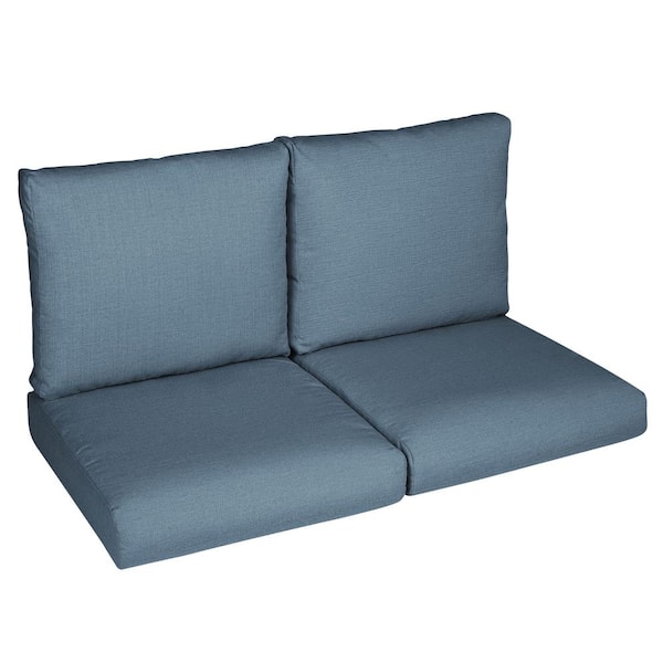 SORRA HOME Sorra Home 22.5 in. x 22.5 in. x 5 in. (4-Piece) Deep Seating Outdoor Loveseat Cushion in Sunbrella Spectrum Denim
