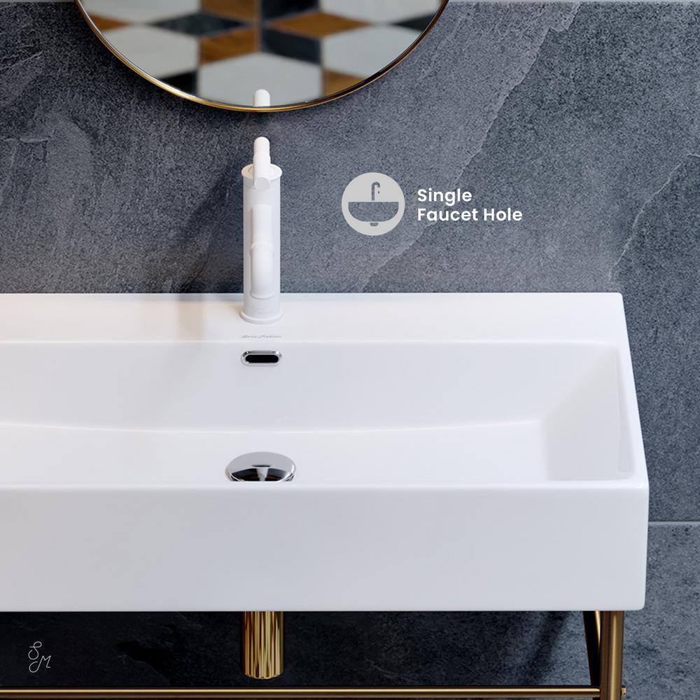 Claire 30" White Ceramic Console Sink with Brushed Gold Legs