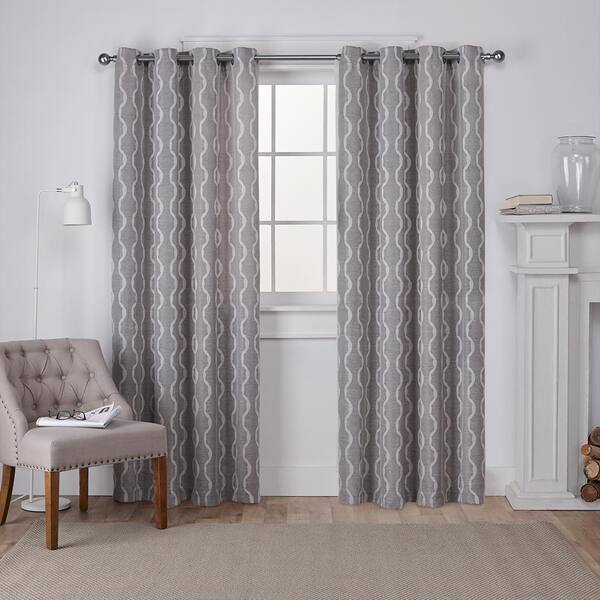Unbranded Ash Gray Trellis Linen Grommet Room Darkening Curtain - 54 in. W x 96 in. L (Set of 2)