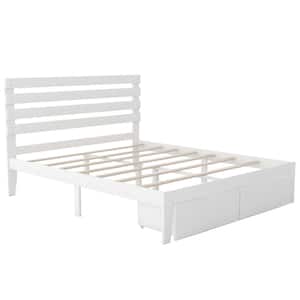 White Queen Size Platform Bed with Drawer