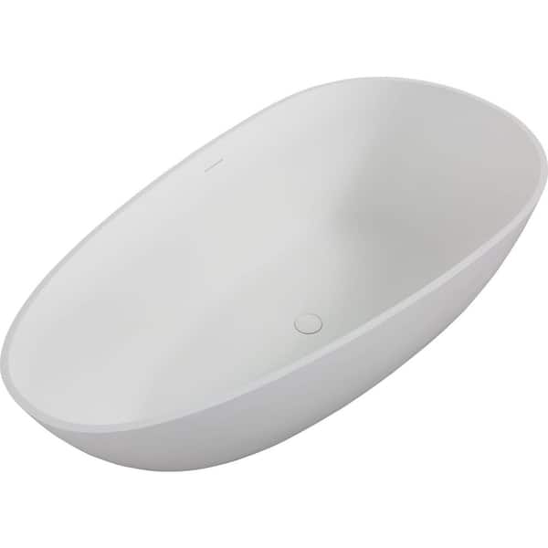 67 in. x 34 in. Contemporary Solid Surface Freestanding Soaking Bathtub in Gloss White with Overflow and Pop-up Drain