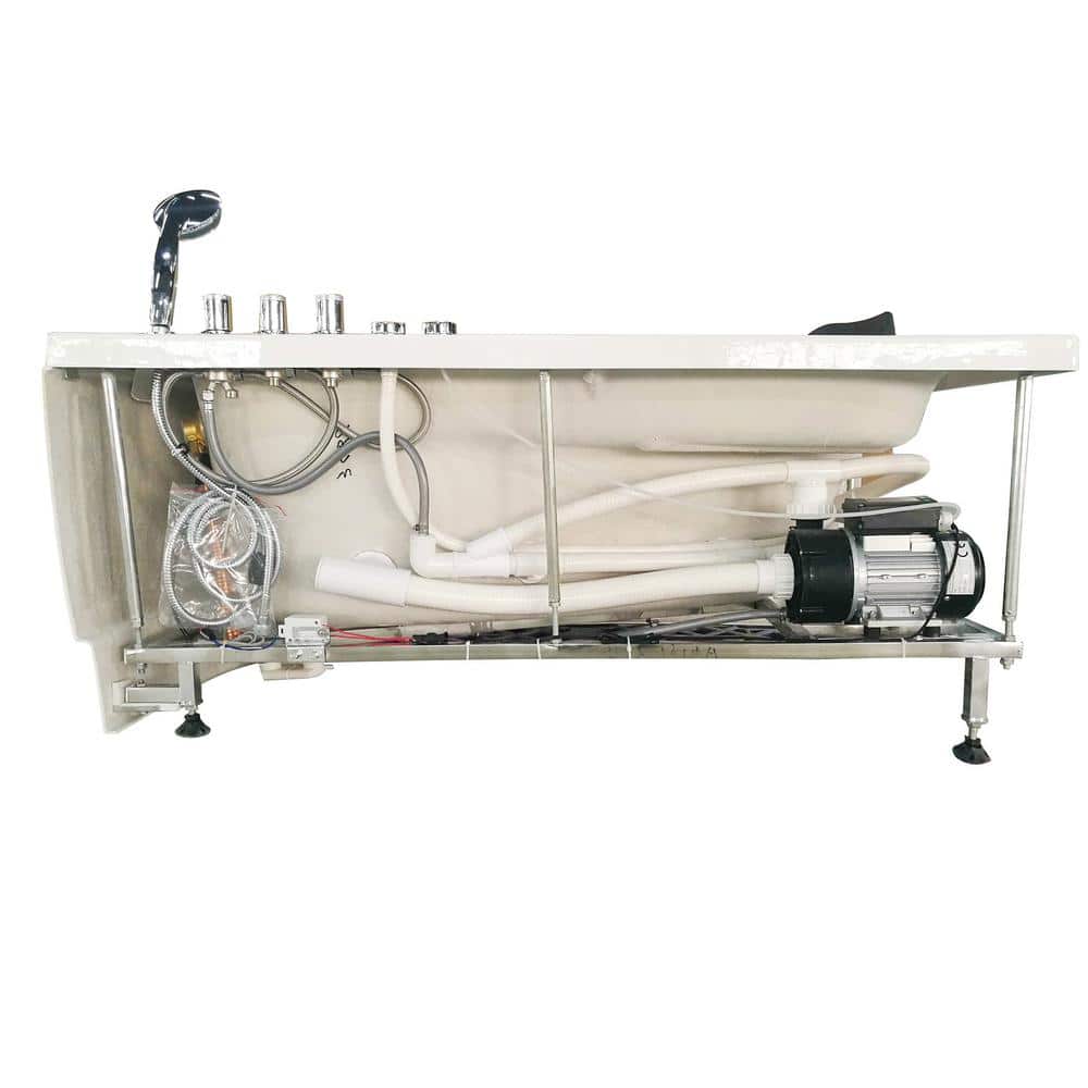 59'' White Corner Acrylic Whirlpool Bathtub with Faucet