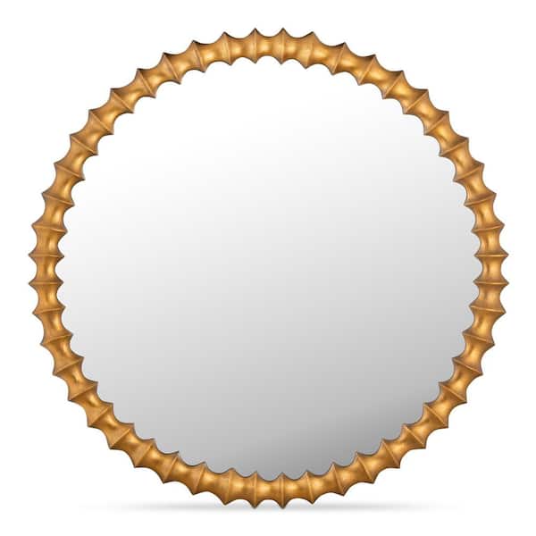 Everard Aged Brass 36 in. W x 36 in. H Round Industrial Cast Aluminum Framed Mirror