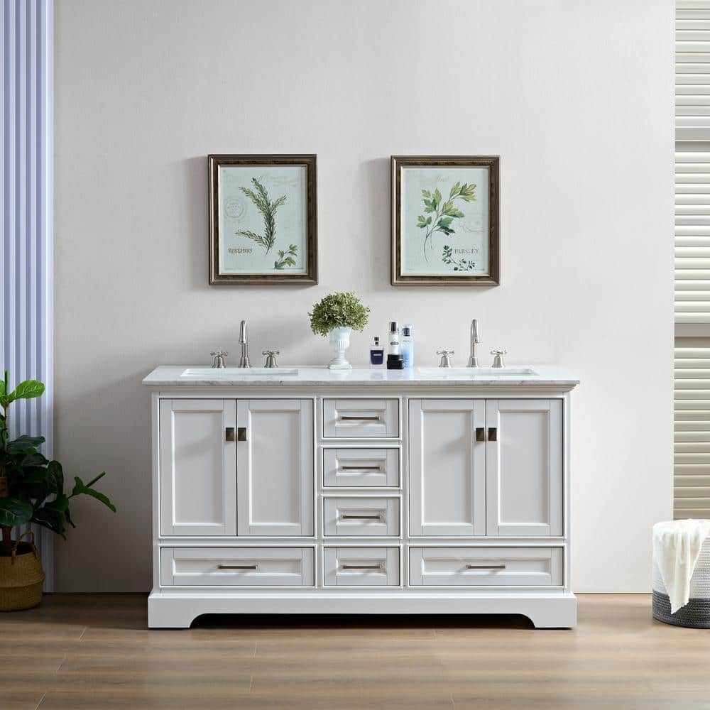 Stufurhome HE-7131B-60-CR 60 in. Brittany Double Sink Bathroom Vanity with Mirror, Dark Blue