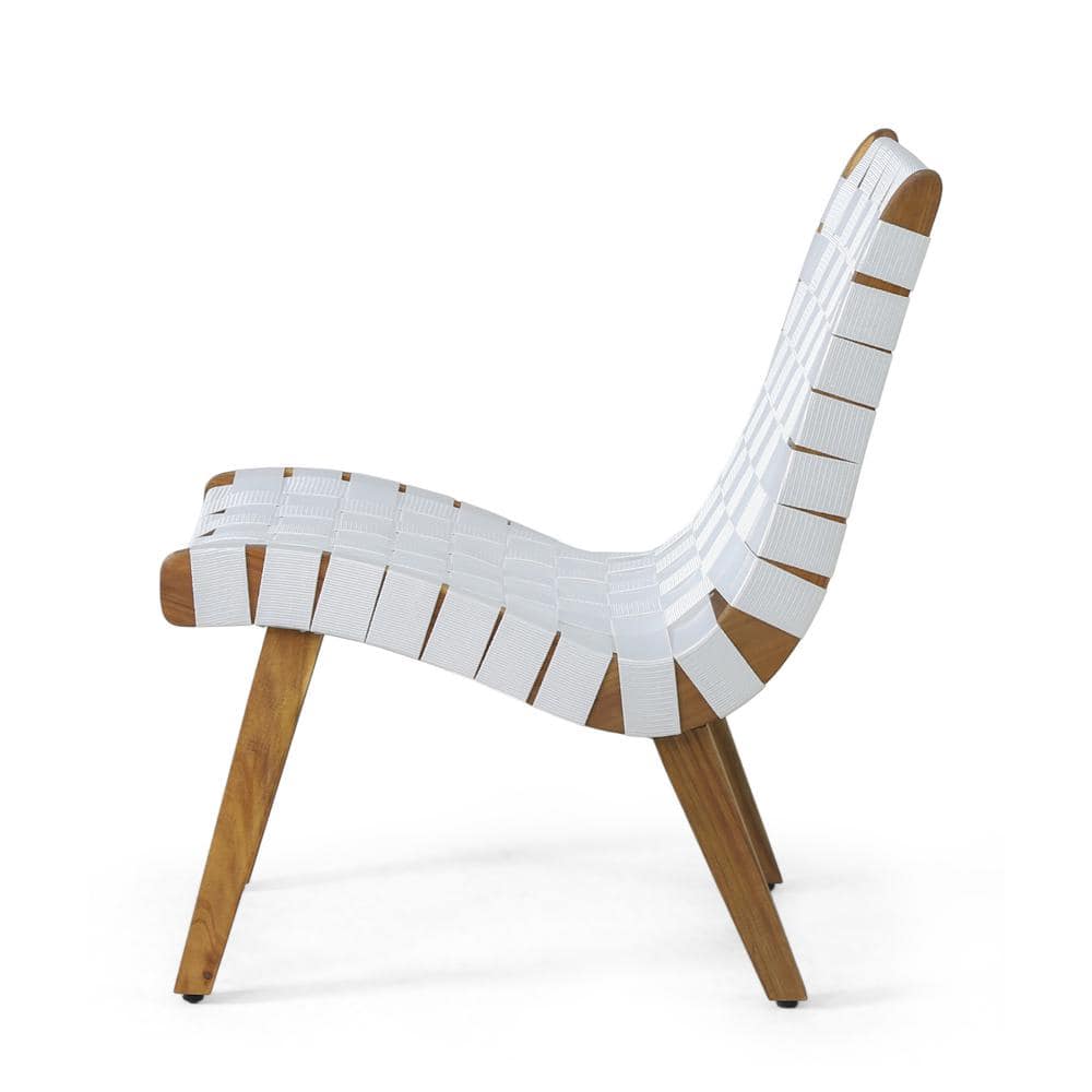 White and Teak Armless Rope Weave Lounge Chair Set