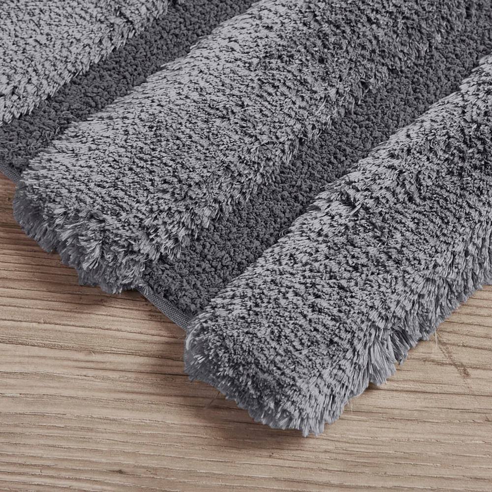 Grey Tufted Polyester Bathroom Rug with Non-Skid Backing, 24" x 58"