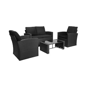 Wesson 4-Piece Wicker Patio Conversation Set with Black Cushions