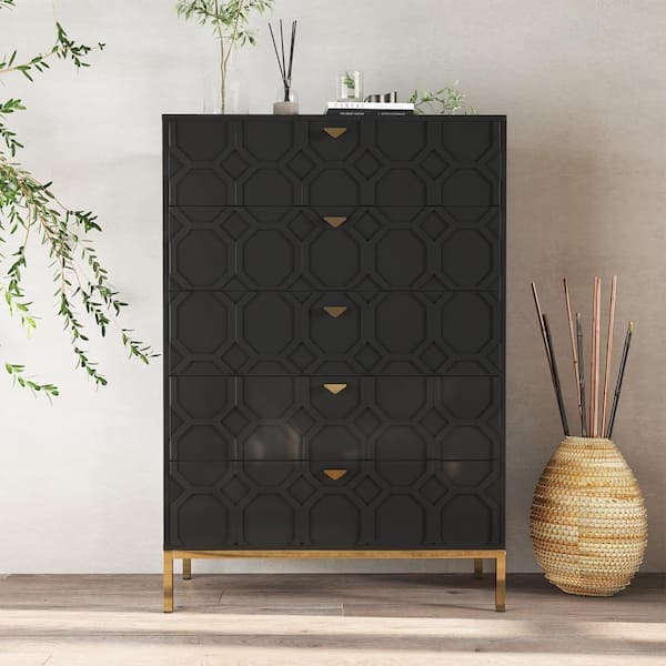 Clihome Black Honeycomb 50 in. 5-Drawer Accent Storage Cabinet