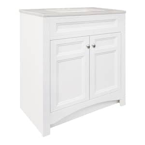 Modular 30.5 in. W x 18.75 in. D x 34.375 in. H Single Sink Bath Vanity in White with Silver Fox Solid Surface Top