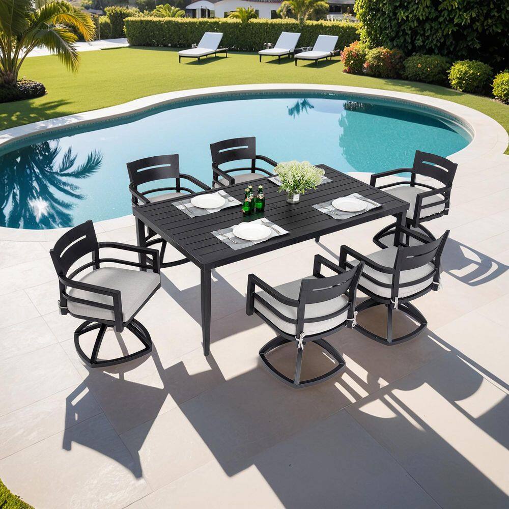 Black 7 Piece Patio Aluminum Outdoor Dining Set, 6 Swivel Rockers with Sunbrella Cushion price history on PriceWatchPro