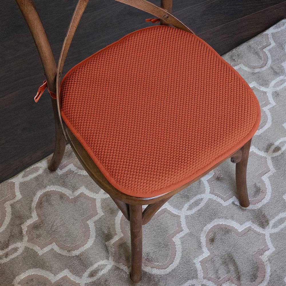 Rust Honeycomb Memory Foam Chair Cushion Set with Ties, 4 Pack