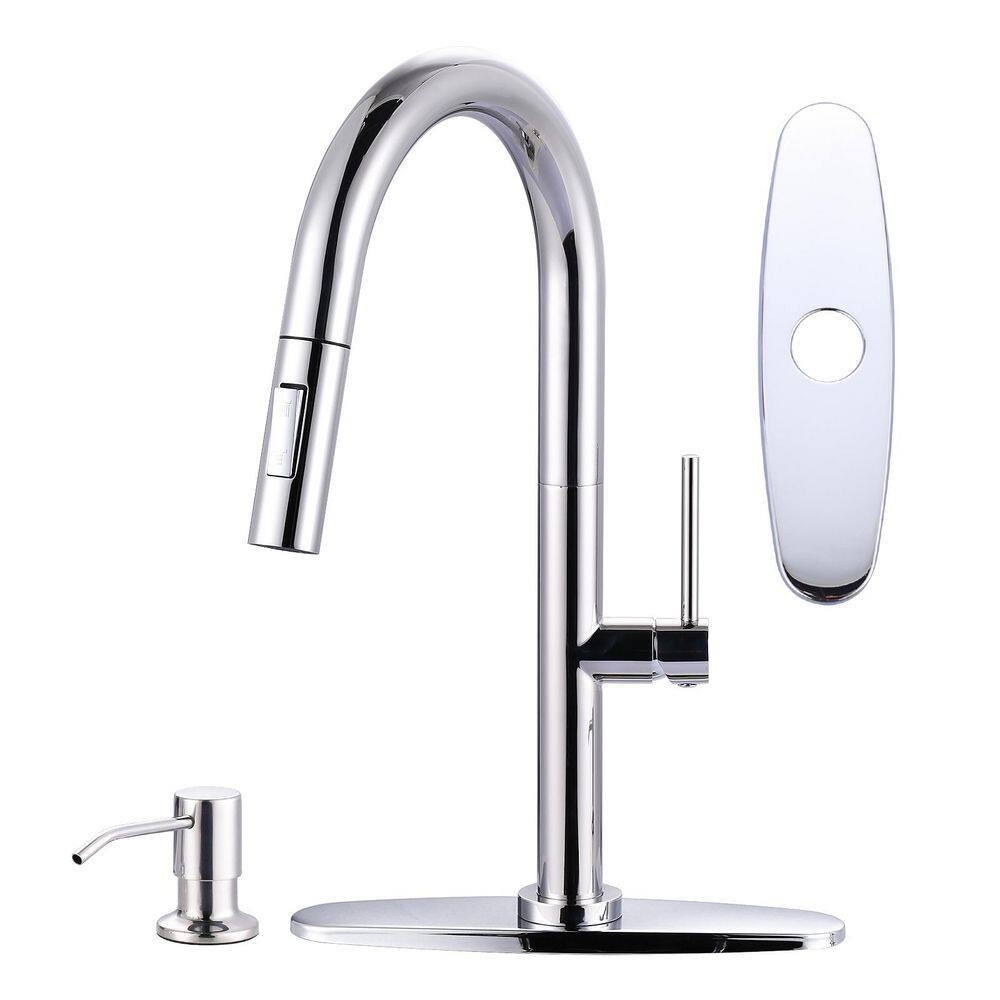 17 in. Single Handle 360° Swivel Pull-Down Sprayer Kitchen Faucet with Soap Dispenser in Chrome price history on PriceWatchPro