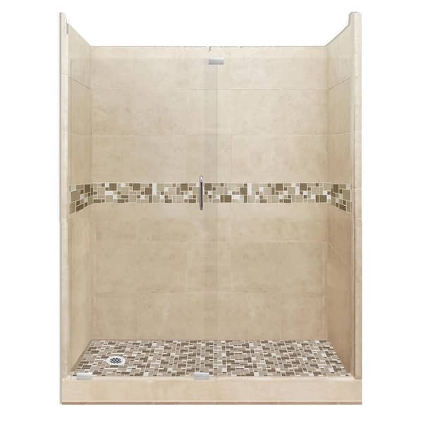 American Bath Factory Tuscany Grand Slider 42 in. x 60 in. x 80 in. Left Drain Alcove Shower Kit in Brown Sugar and Chrome Hardware