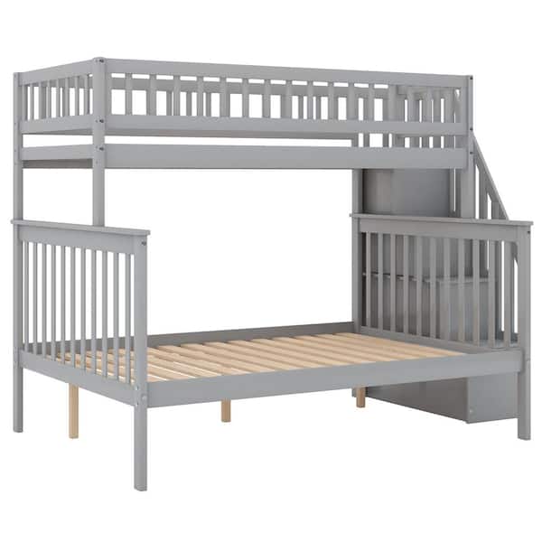 Gray Twin Over Full Stairway Bunk Bed, Jordan Twin Corner Bed Ideas