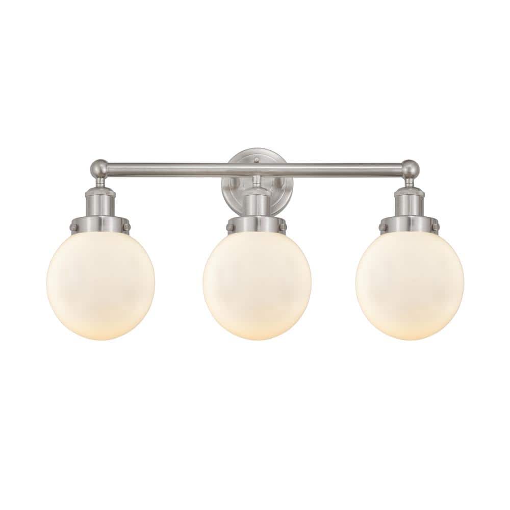 Beacon 24.5 in. 3-Light Brushed Satin Nickel, Matte White Vanity Light with White Glass Shade price history on PriceWatchPro