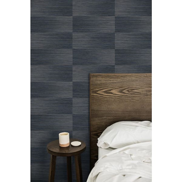 60.75 sq. ft. Aegean Blue Moston Blocks Embossed Vinyl Unpasted Wallpaper Roll