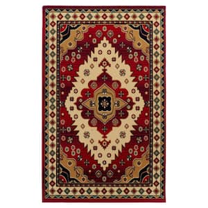 Aztec Red 5 ft. x 8 ft. Rectangle Abstract Floral Geometric Polypropylene Area Rug