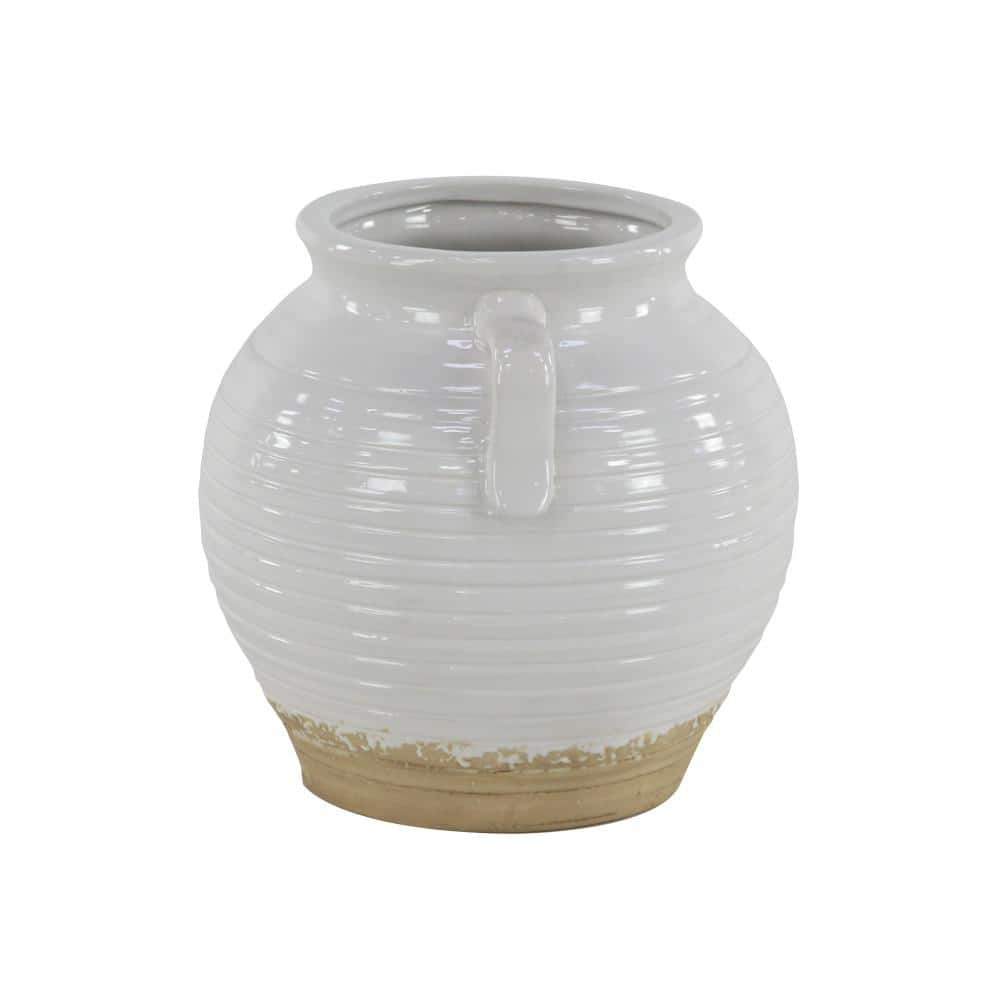 9" White Ceramic Planter Pot with Dual Handles