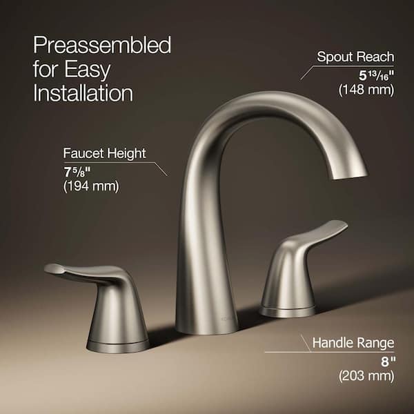 KOHLER Easmor 8 in. Widespread Double Handle Bathroom Faucet in Vibrant Brushed Nickel