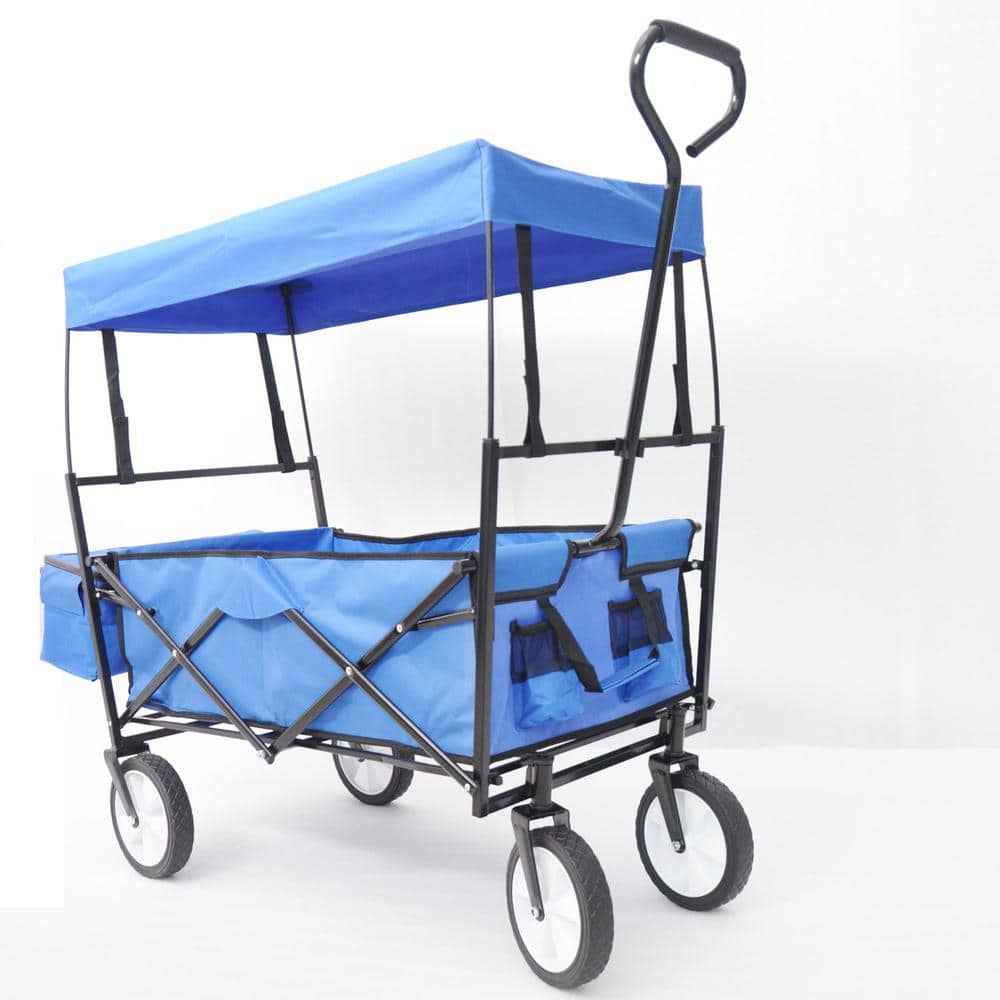 Kahomvis 2.5 cu. ft. Blue Steel Garden Cart with Detachable Roof