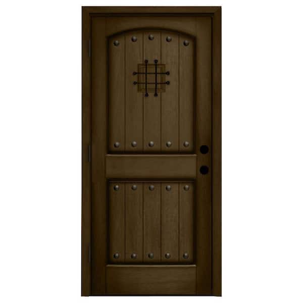 Steves & Sons 36 in. x 84 in. Rustic 2-Panel Speakeasy Stained Mahogany Wood Prehung Front Door