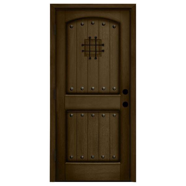 Steves & Sons 32 in. x 80 in. Rustic 2-Panel Speakeasy Stained Mahogany Wood Prehung Front Door