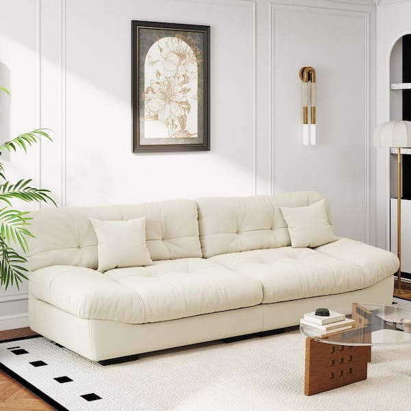 105 in. Square Arm Suede Rectangle 4 Seater Sofa with Cat Scratch-Resistant Fabric Couch Deep Seat in Beige